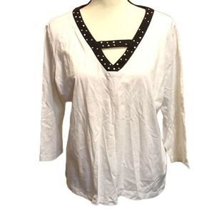 Hearts of Palm White Long Sleeve‎ Embellished Front Blouse Women's Size Large